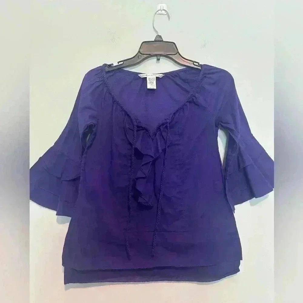 Diane Von Furstenberg Purple Peasant Blouse Ruffle Size 0 Cotton